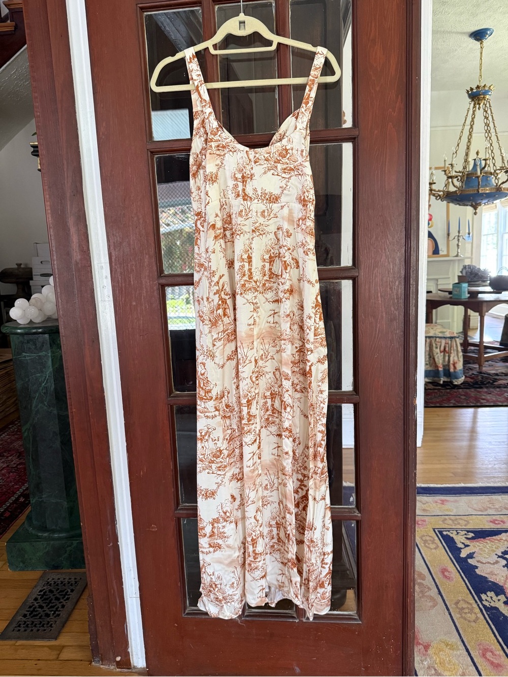 Cream & Brown Toile Inspired High-Low Ruffle Slip Dress - Picture 5 of 9